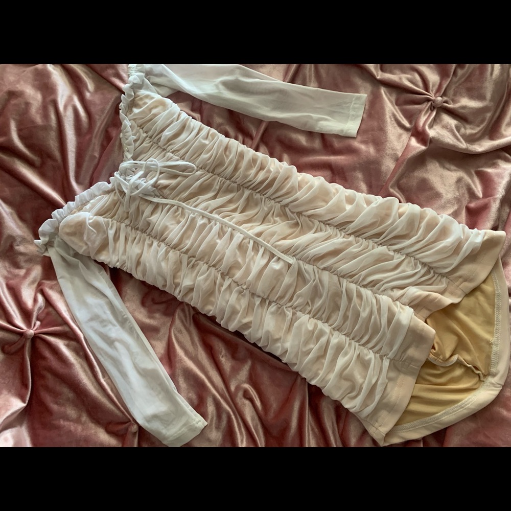 Never Been Worn Sexy White Mesh Dress w/Ruching xs